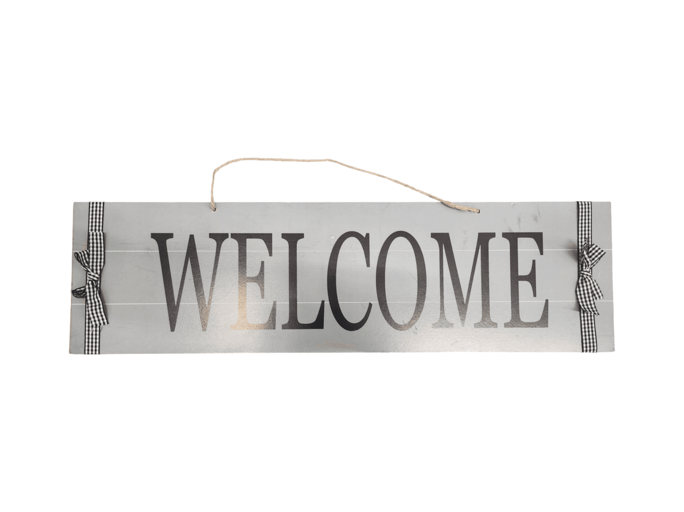 Vertical Welcome Sign with Gingham Ribbon