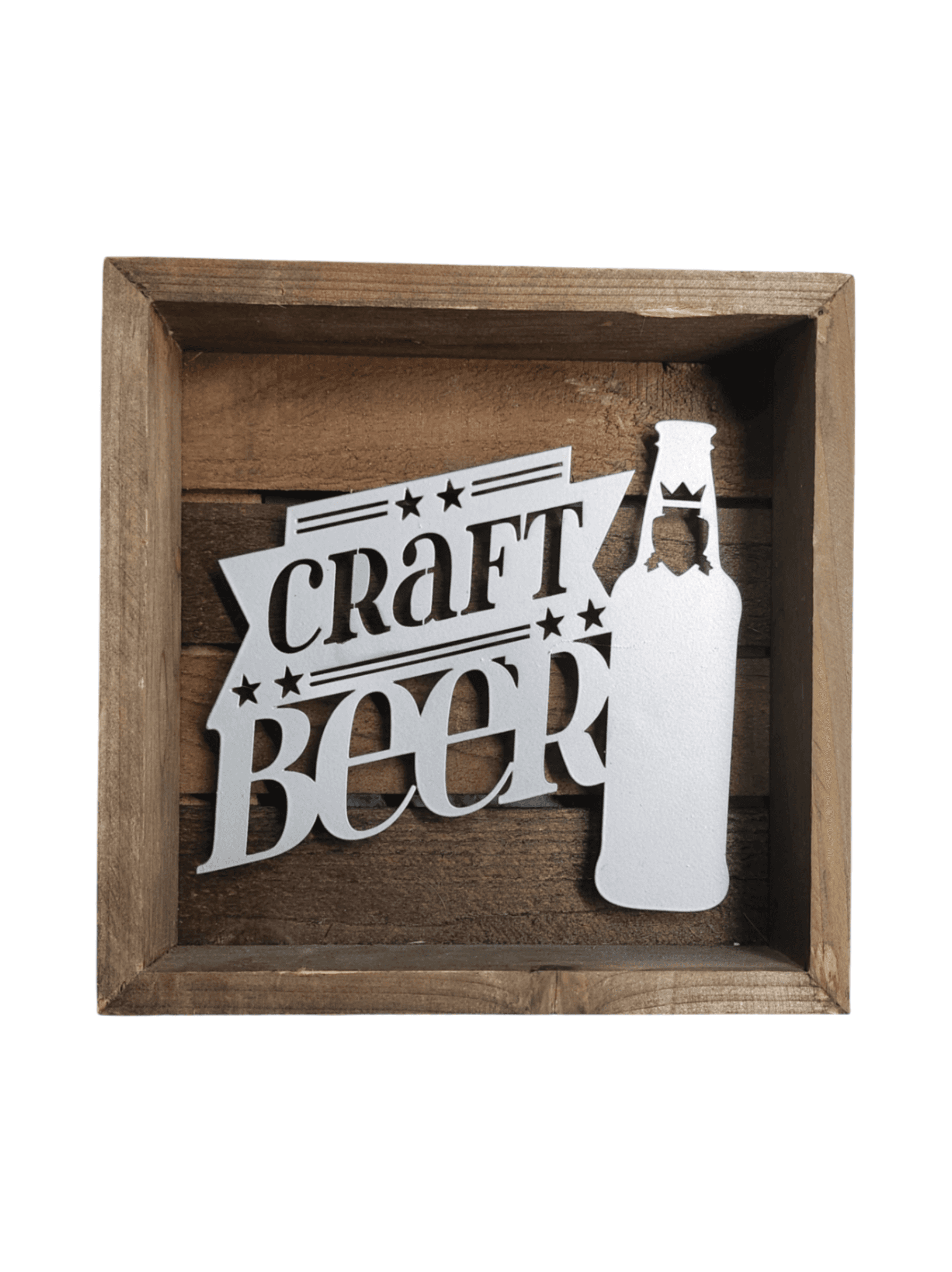 Wooden Shadow Box with Metal Cutout "Craft Beer" Sign