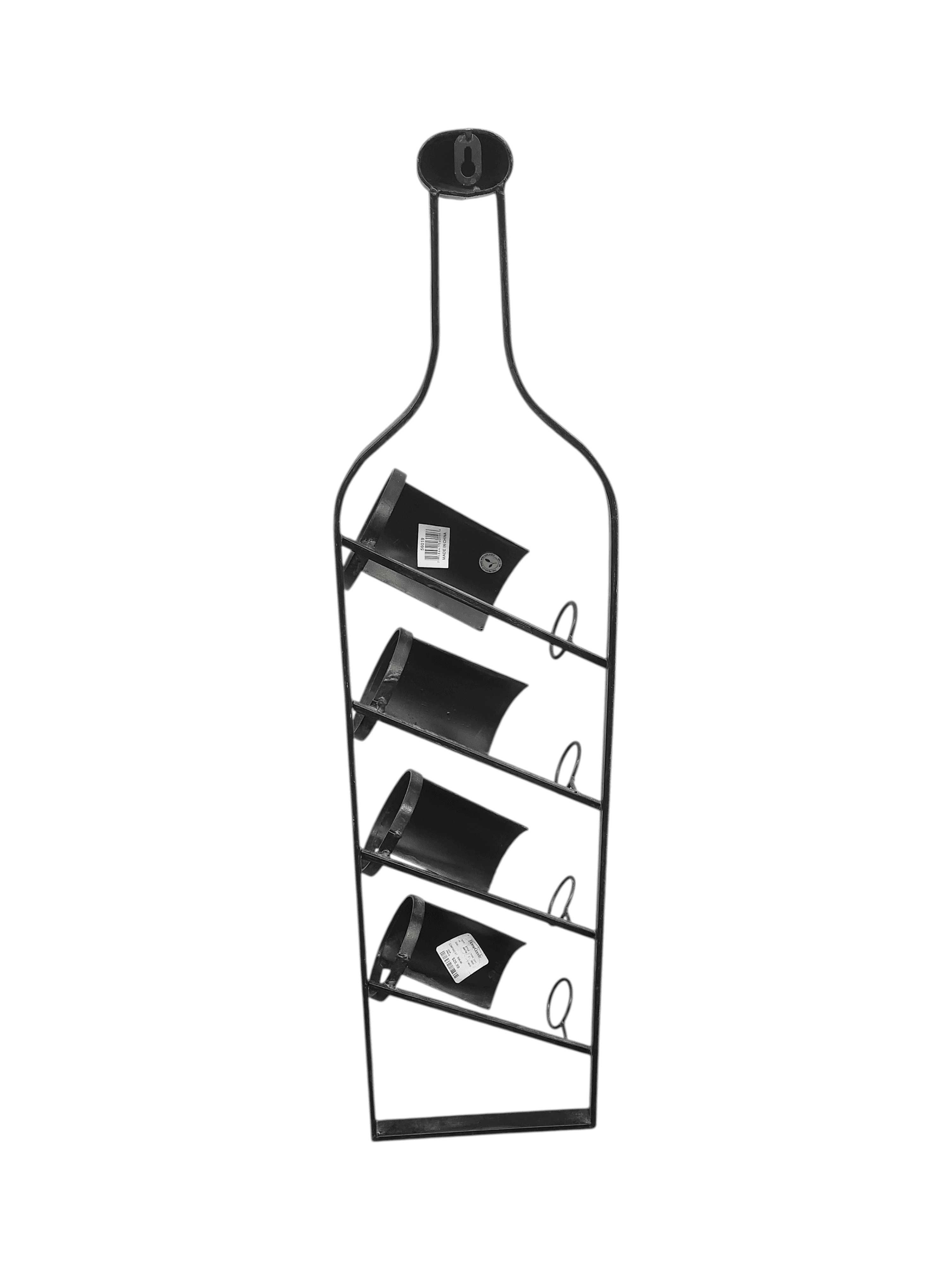 Vintage Black Metal 4 Bottle Wine Holder Rack w Decorative Wine Labels - Thumbnail 2