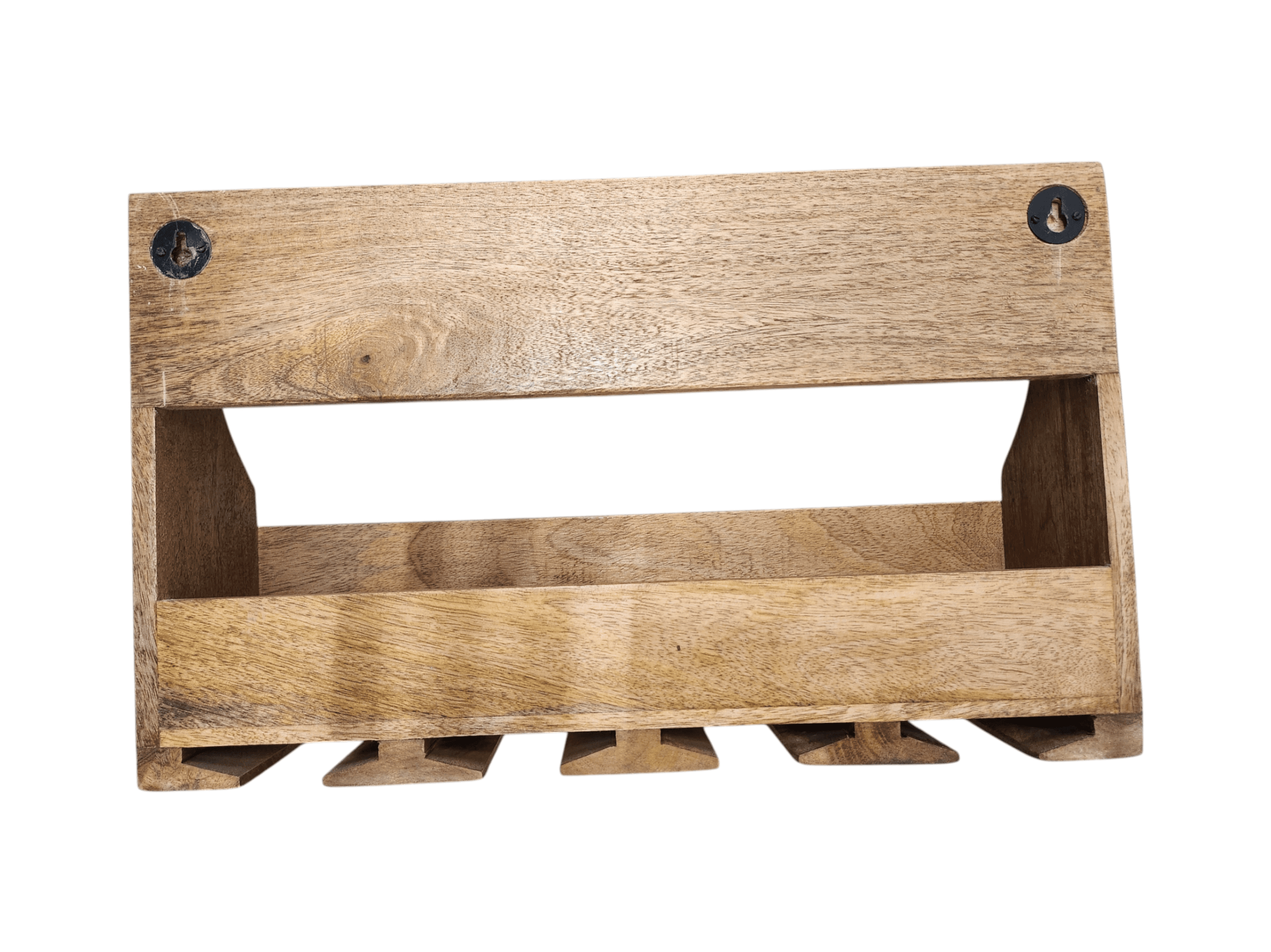 Wooden Wall-Mounted Wine Rack with Glass Slots - Thumbnail 2