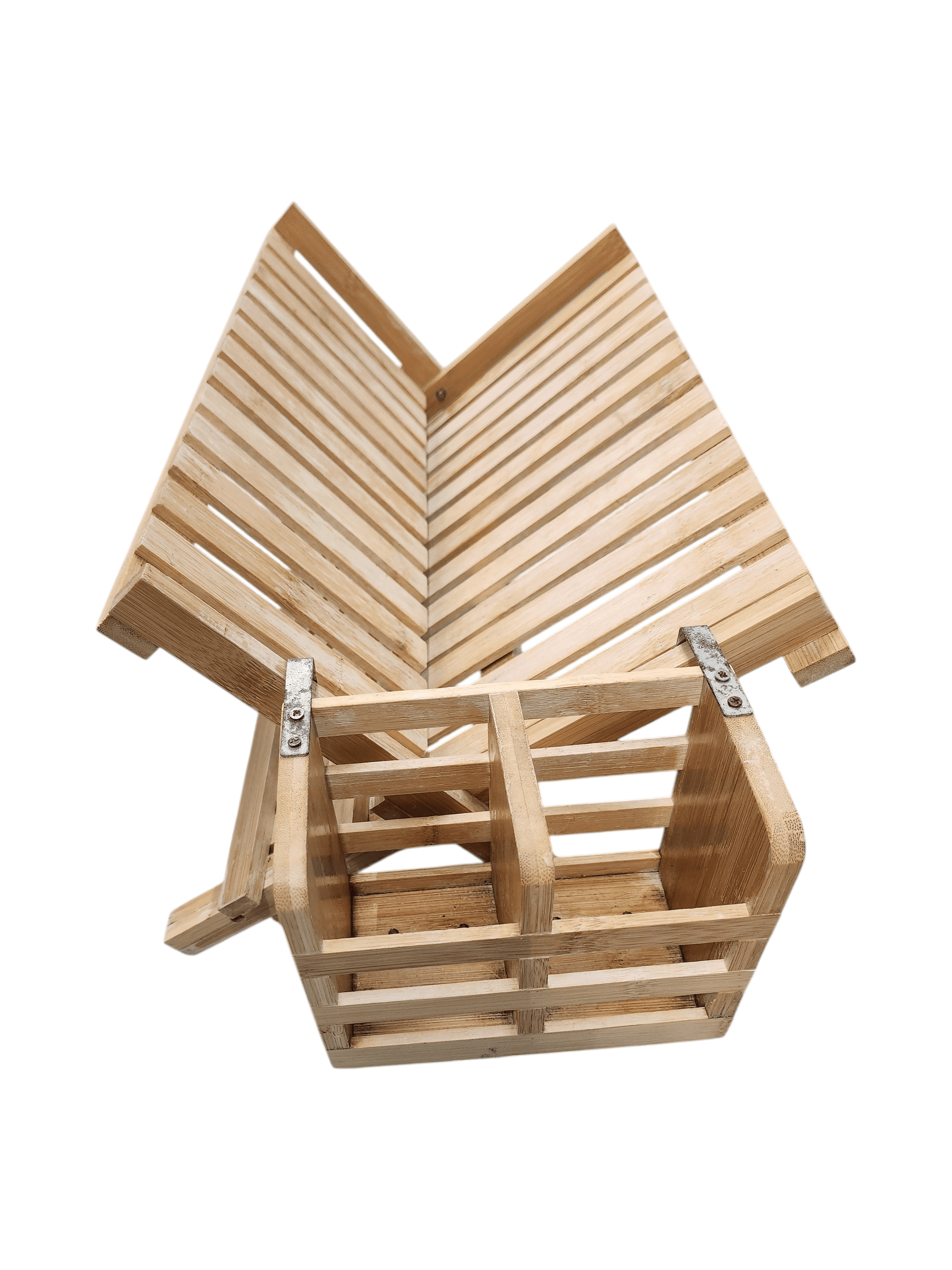 Bamboo 2-Tier Collapsible Dish Drying Rack with Utensil Caddy - Thumbnail 2