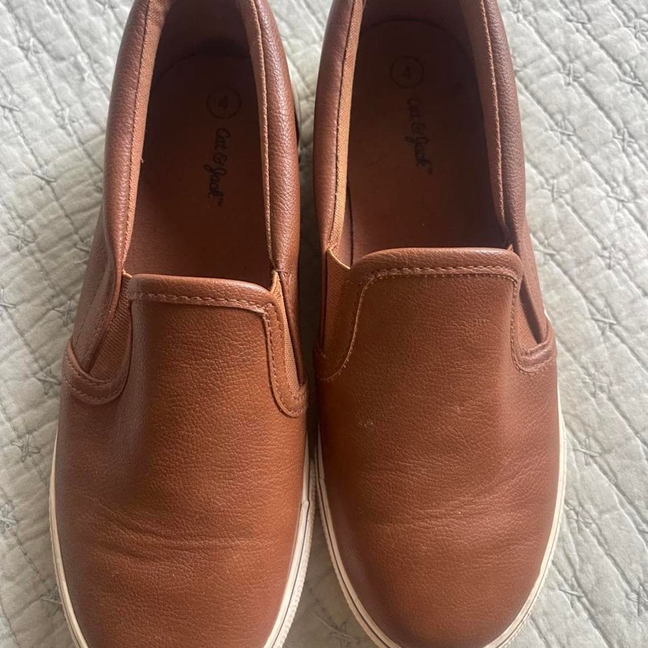 Cat & Jack brown faux leather slip-on loafers with a comfortable sneaker sole. - Thumbnail 2