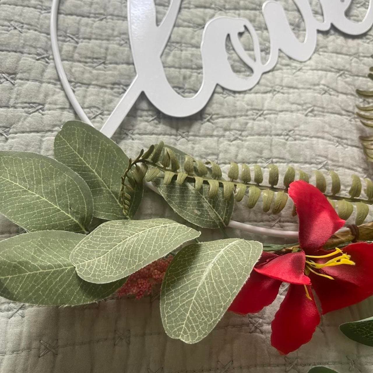 White metal wreath with the word 'love' and red flowers and green leaves #love #valentine - Thumbnail 3