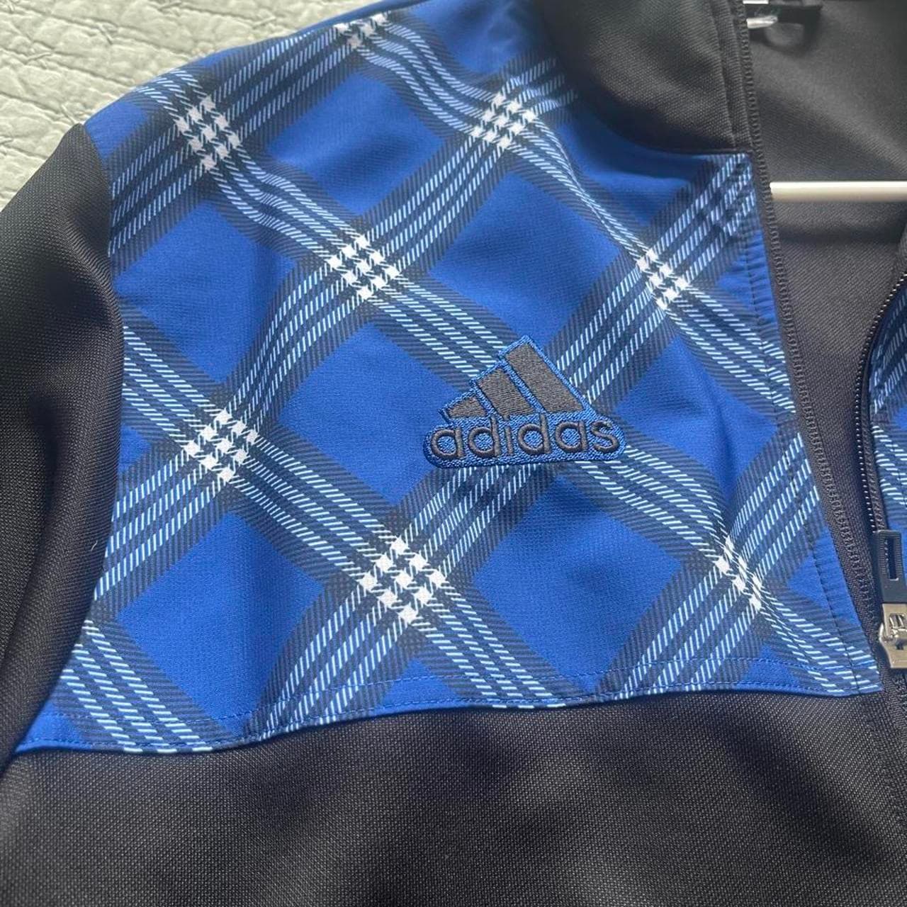 Adidas Black Blue Plaid Zip-Up Jacket Hooded - Thumbnail 3