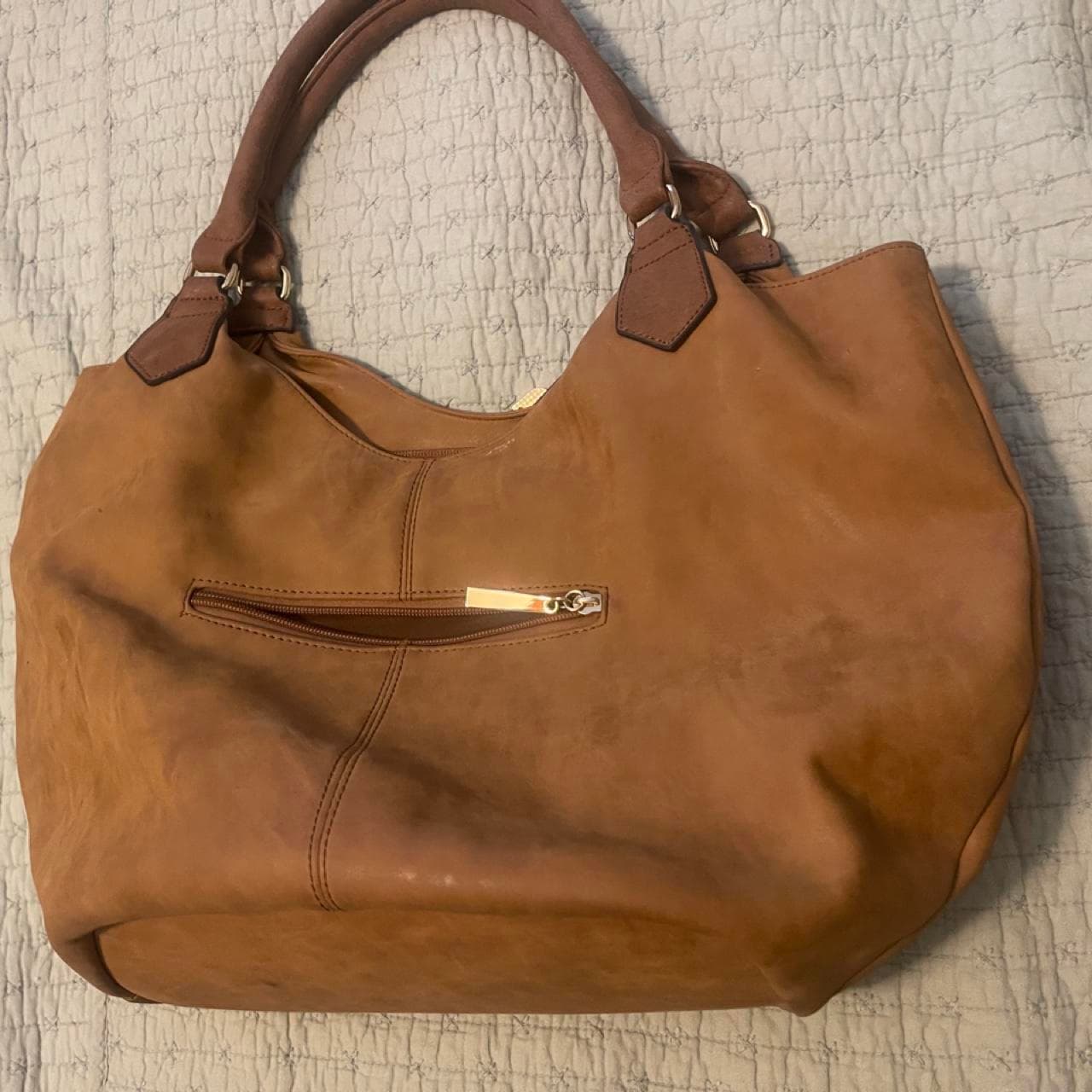 Large Brown Faux Leather Boho Handbag - Thumbnail 3