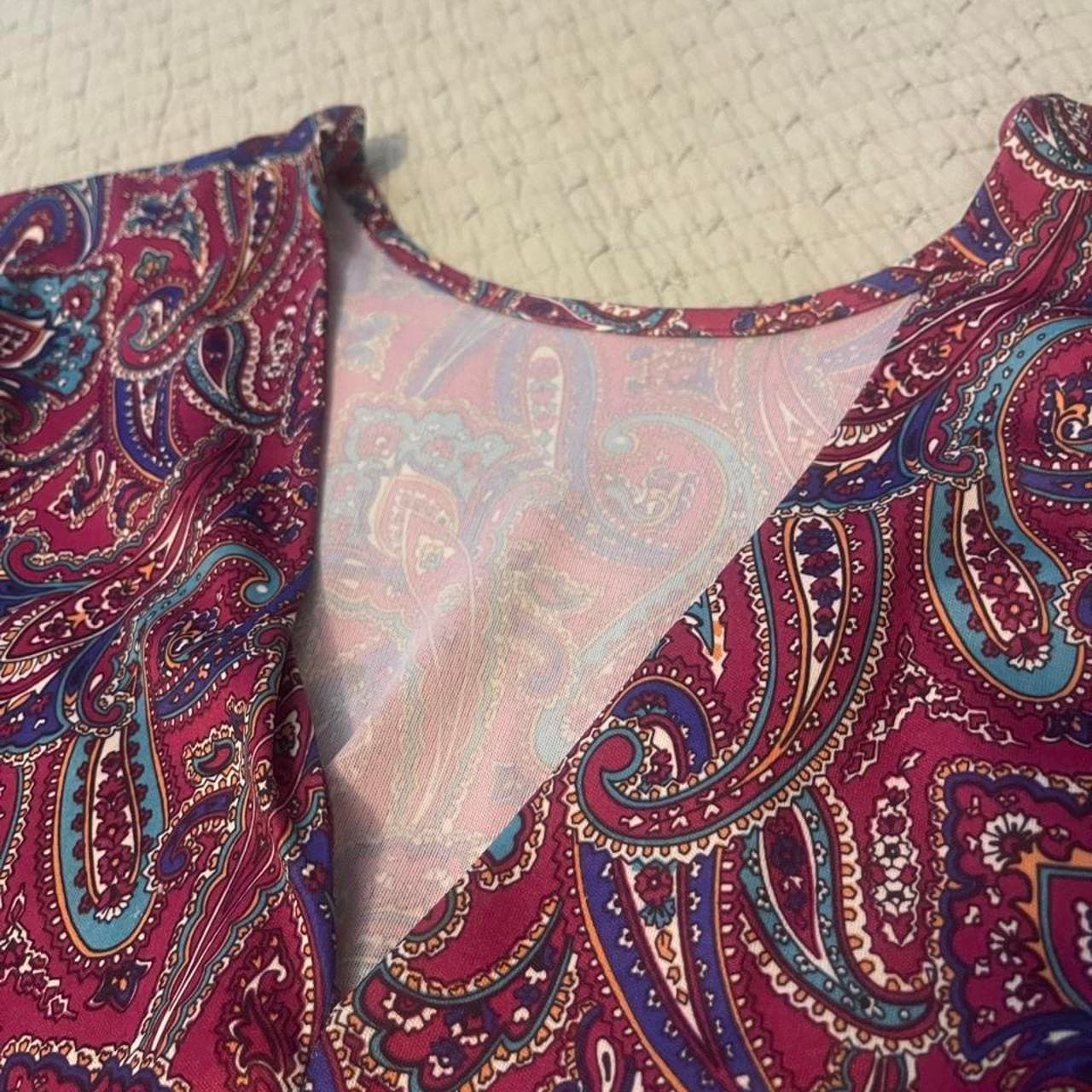 Red, blue, and purple paisley print dress #paisley - Thumbnail 4
