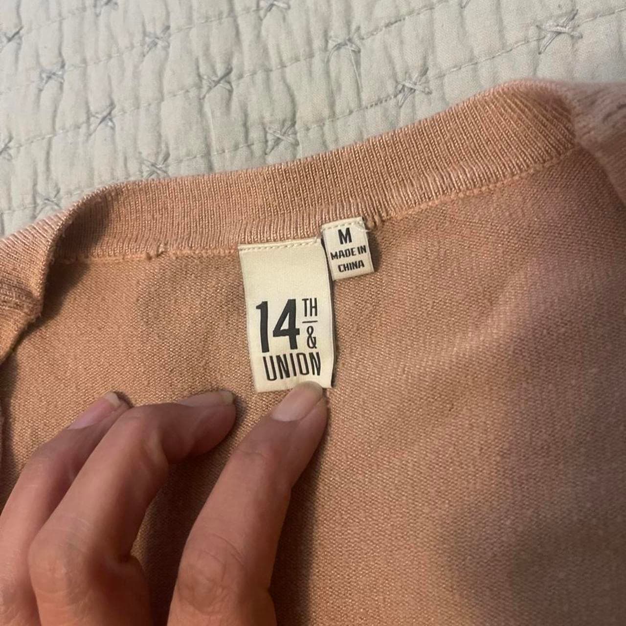 14th & Union cardigan in size M. Pink with brown elbow patches. #cardigan #elbopatches - Thumbnail 6