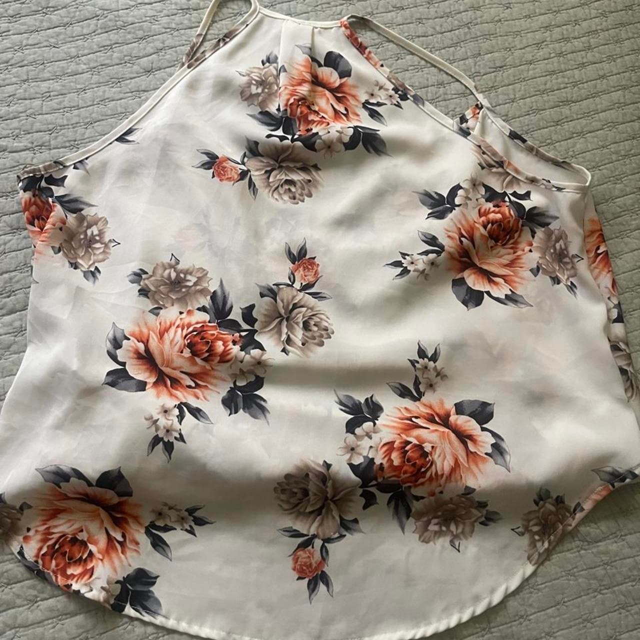 SHEIN Curve 1XL Floral Wrap Top with orange, gray, and black flowers - Thumbnail 5