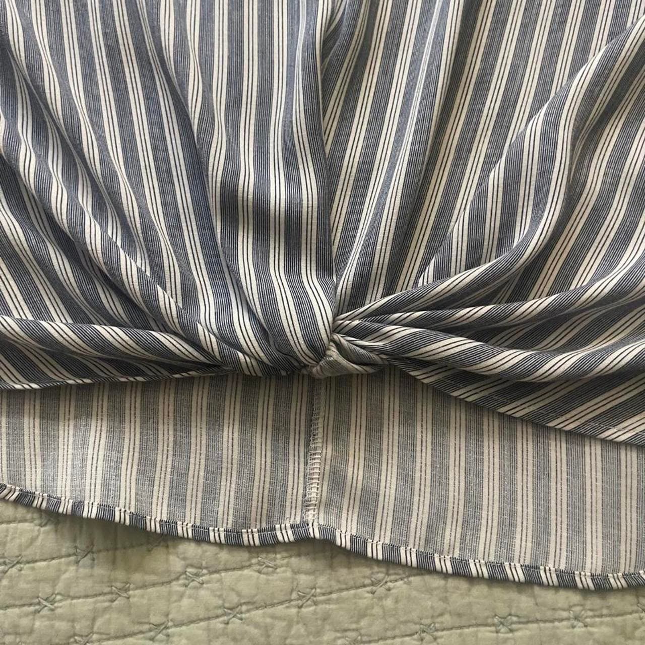 West Kel white and light blue striped blouse with a twist detail, size XL #stripes #twist - Thumbnail 2
