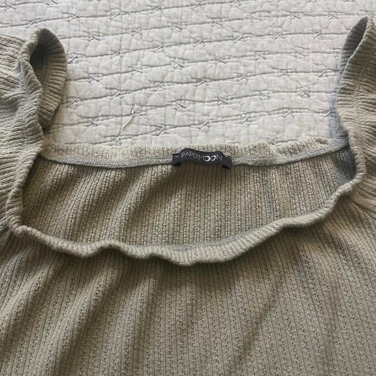 Papermoon olive green ribbed knit blouse #papermoon #ribbed - Thumbnail 2