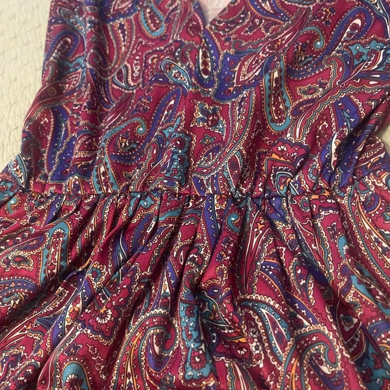 Red, blue, and purple paisley print dress #paisley - Thumbnail 3
