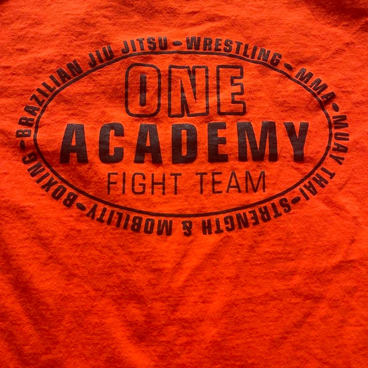 Port & Company orange One Academy Fight Team T-shirt with black circular graphic, size M #mma #fightteam #orange #tshirts - Thumbnail 2