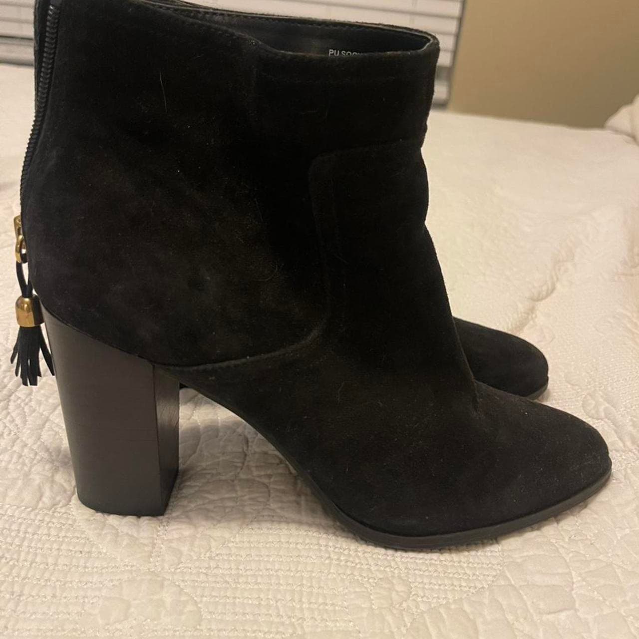 Anne Klein Black Suede Ankle Boots with Tassel Detail, Size 10 - Thumbnail 2