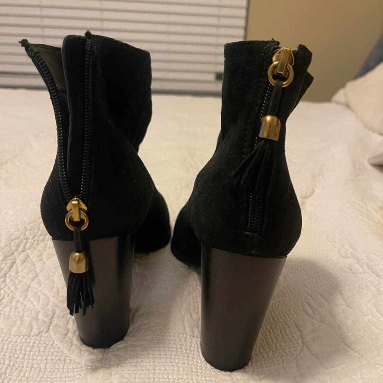 Anne Klein Black Suede Ankle Boots with Tassel Detail, Size 10 - Thumbnail 3