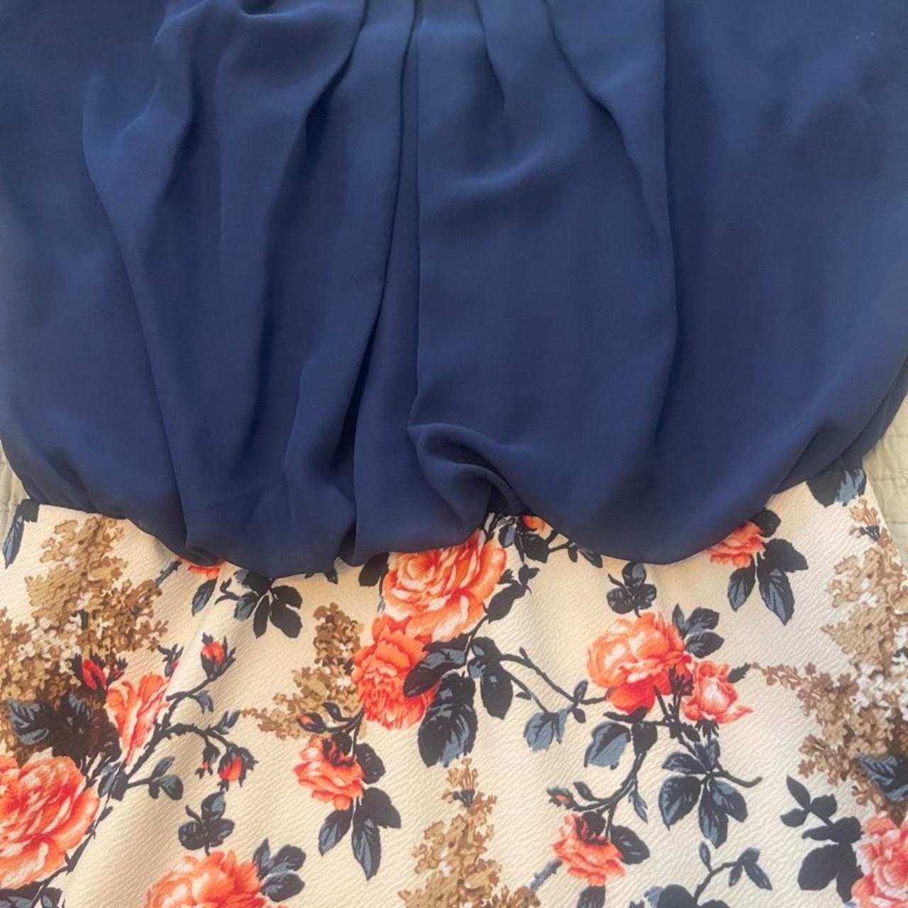 Navy blue floral mini dress with orange and black roses #floraldress #mini #cocktail #formal #dresses - Thumbnail 2