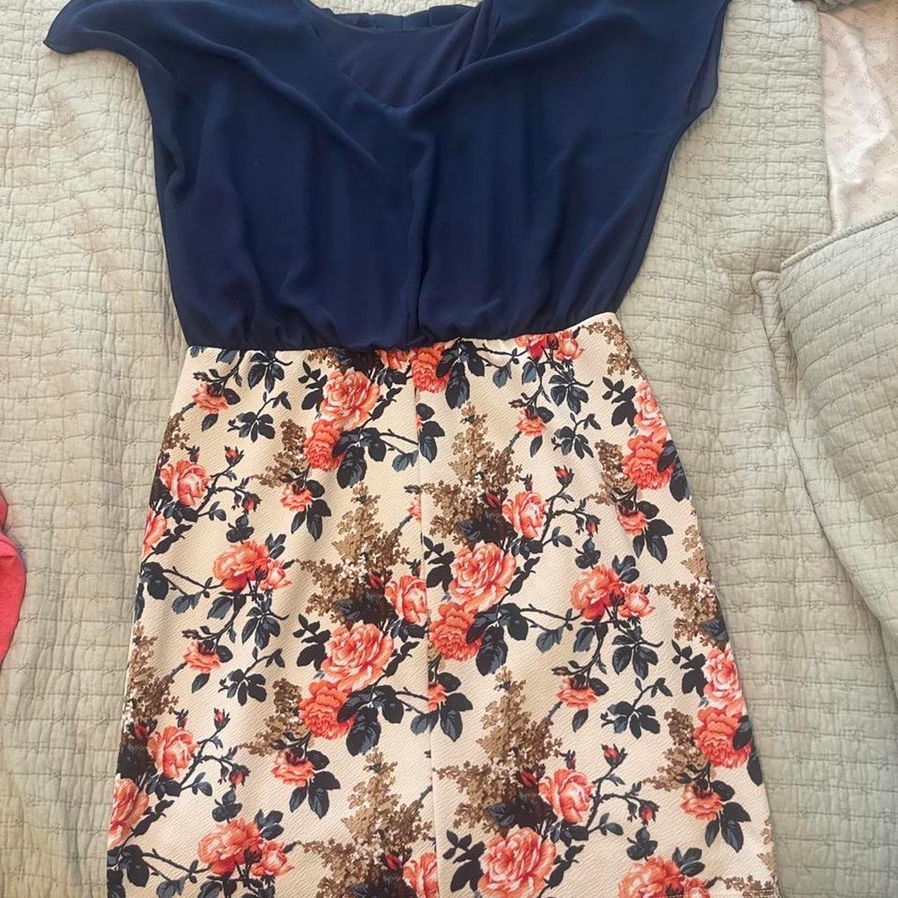 Navy blue floral mini dress with orange and black roses #floraldress #mini #cocktail #formal #dresses - Thumbnail 6