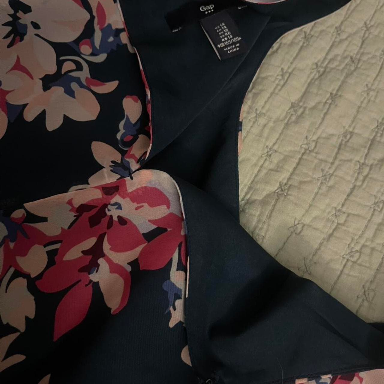 GAP Navy Floral Cotton A-Line Midi Dress - Thumbnail 8