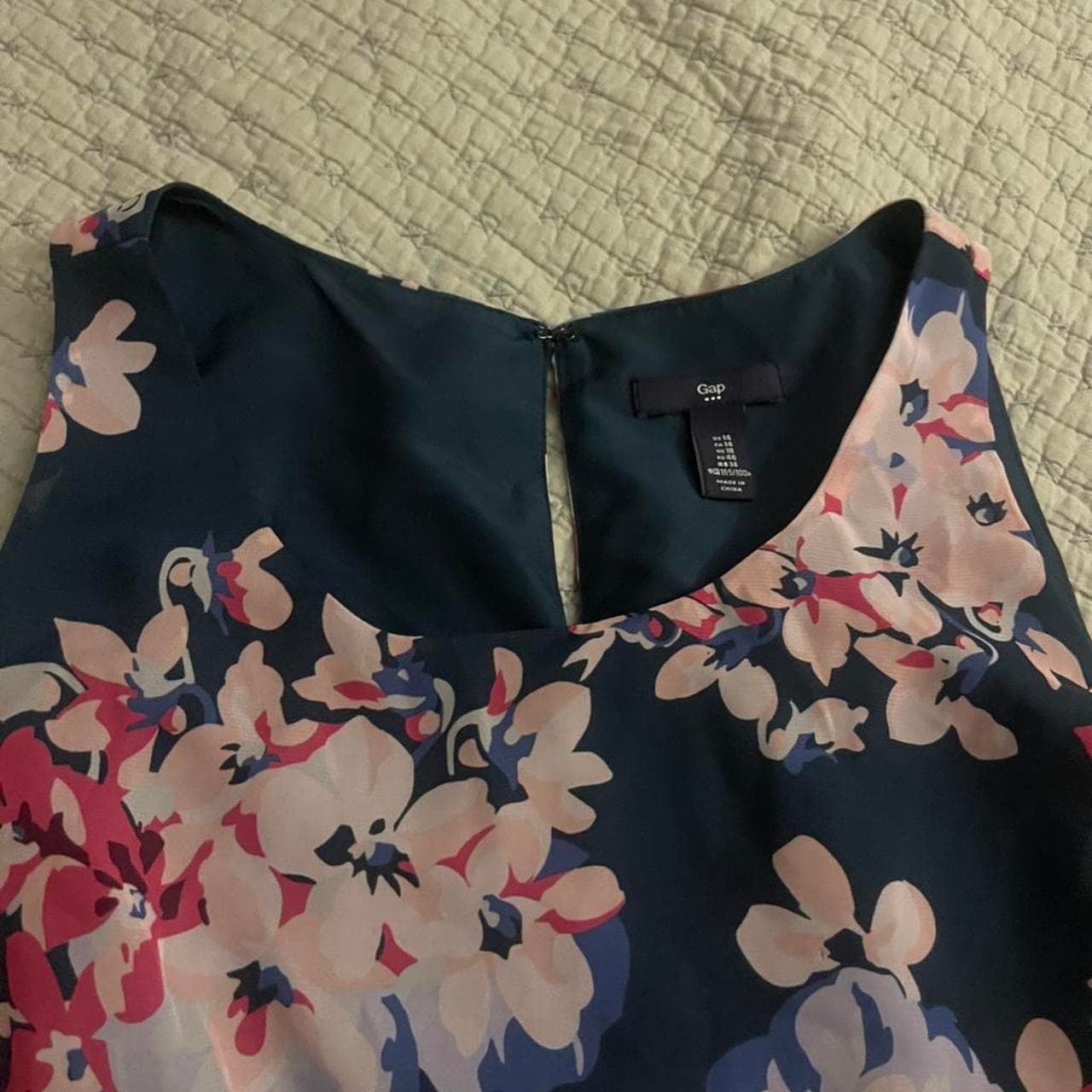 GAP Navy Floral Cotton A-Line Midi Dress - Thumbnail 4