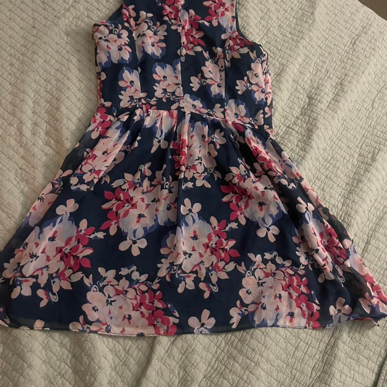 GAP Navy Floral Cotton A-Line Midi Dress - Thumbnail 7
