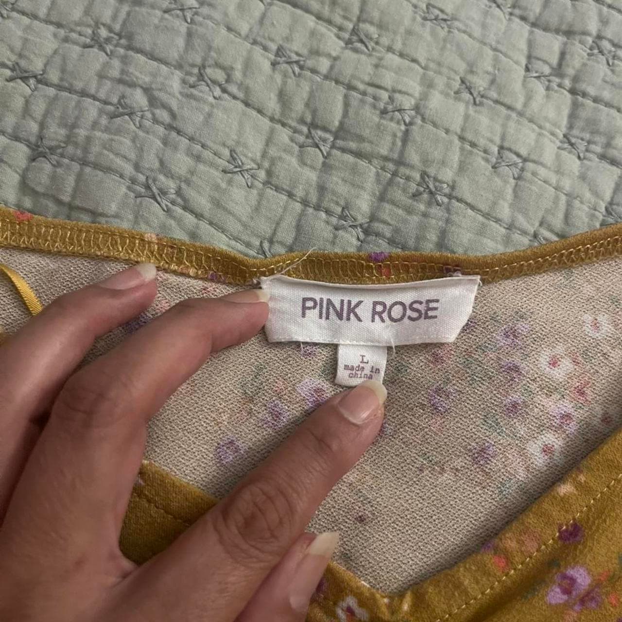 Pink Rose Yellow Floral Sequin Dress Size L - Thumbnail 5