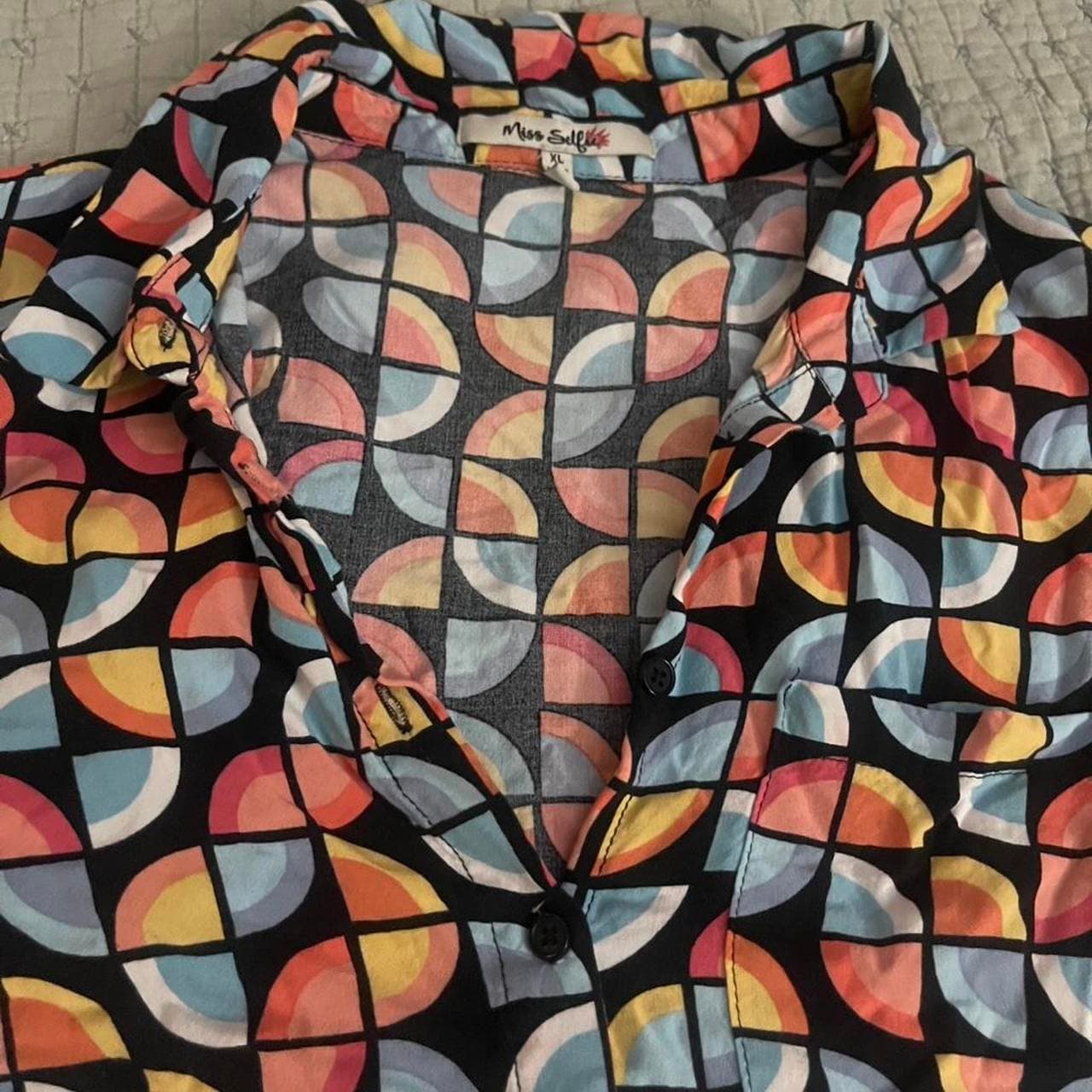 Miss Selfridge XL Multicolor Abstract Button-Up Blouse - Thumbnail 2