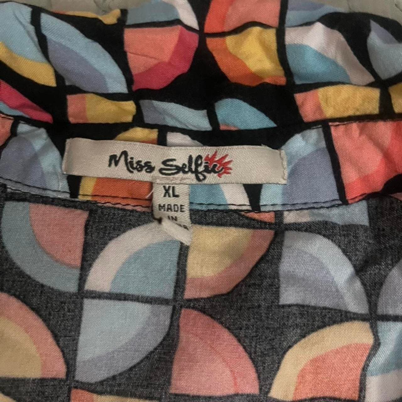 Miss Selfridge XL Multicolor Abstract Button-Up Blouse - Thumbnail 3