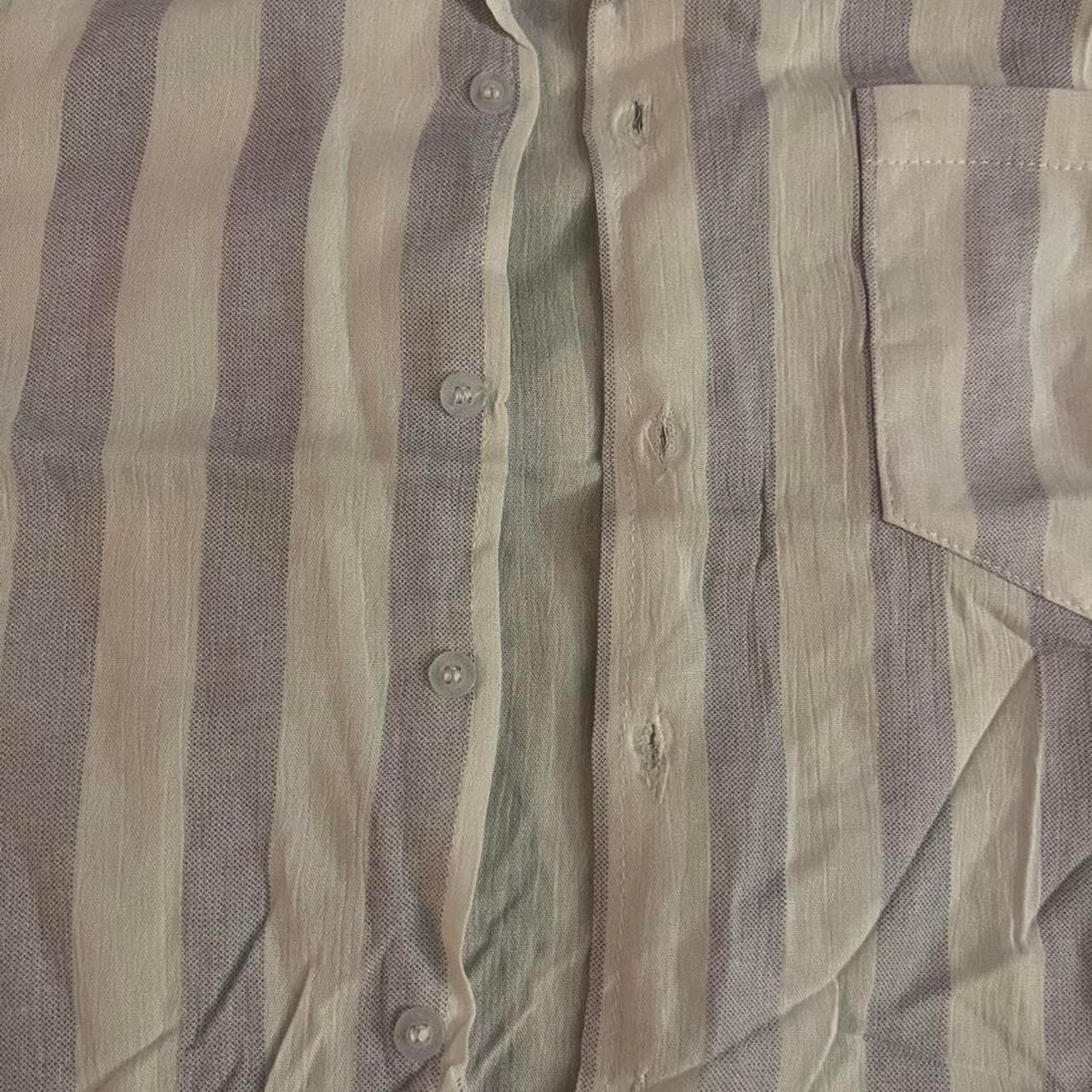 Linen Blue & White Striped Button-Up Shirt - Large - Thumbnail 2