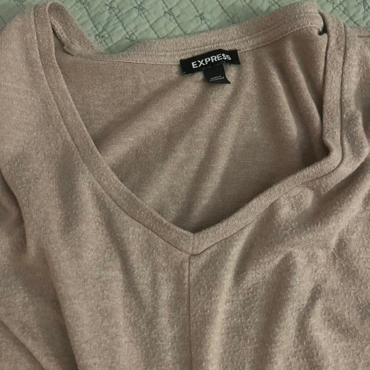Express Tan Twist Detail Long Sleeve Top Large - Thumbnail 3