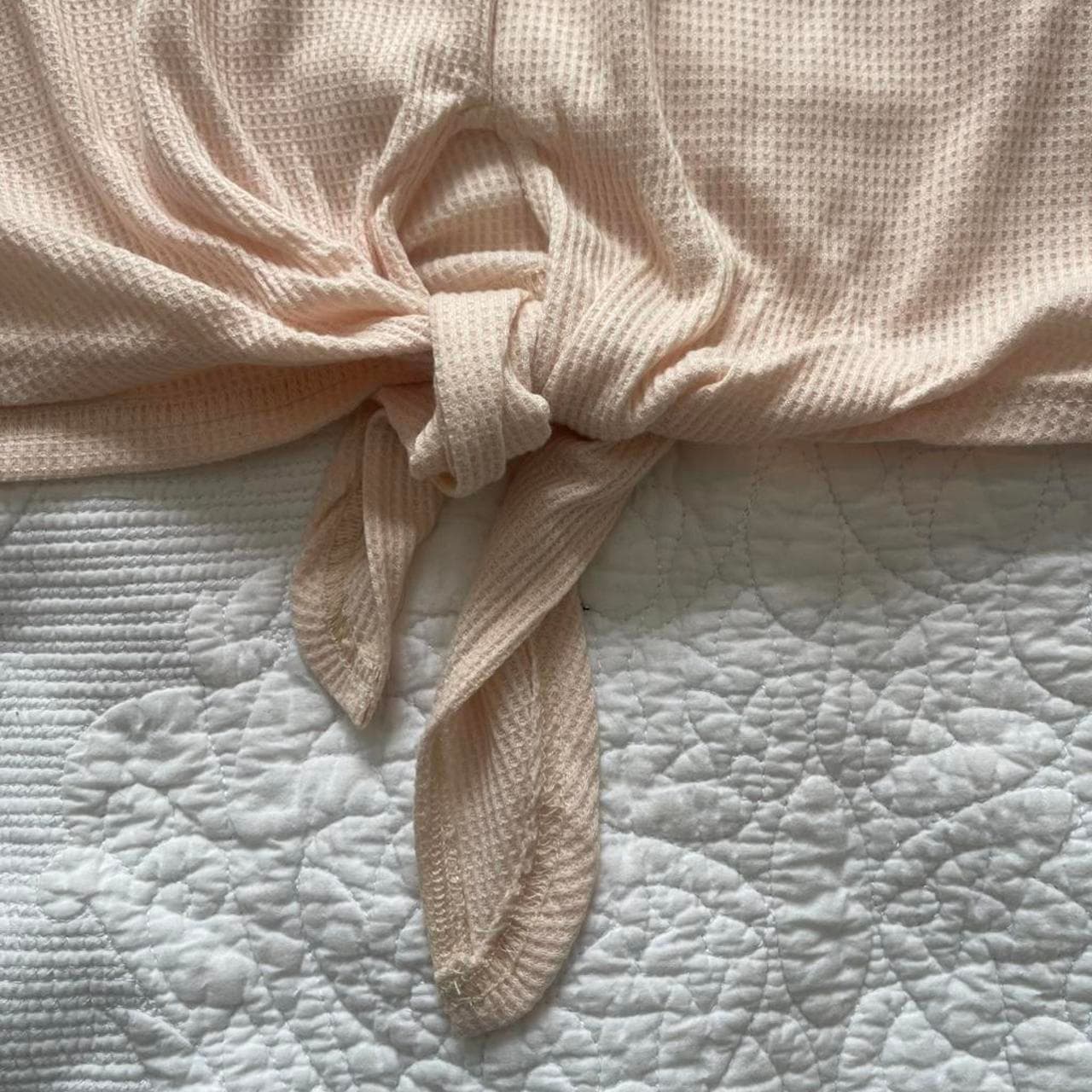 Beige Cotton Tie Front Long Sleeve Top, Size XL - Thumbnail 2