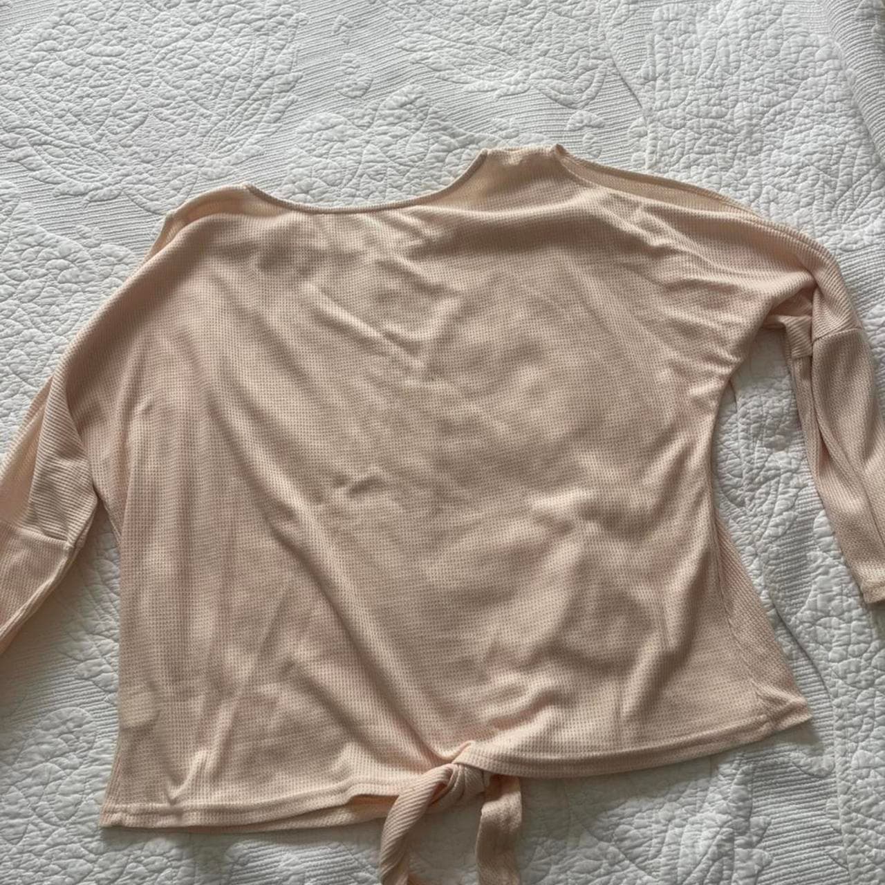 Beige Cotton Tie Front Long Sleeve Top, Size XL - Thumbnail 4