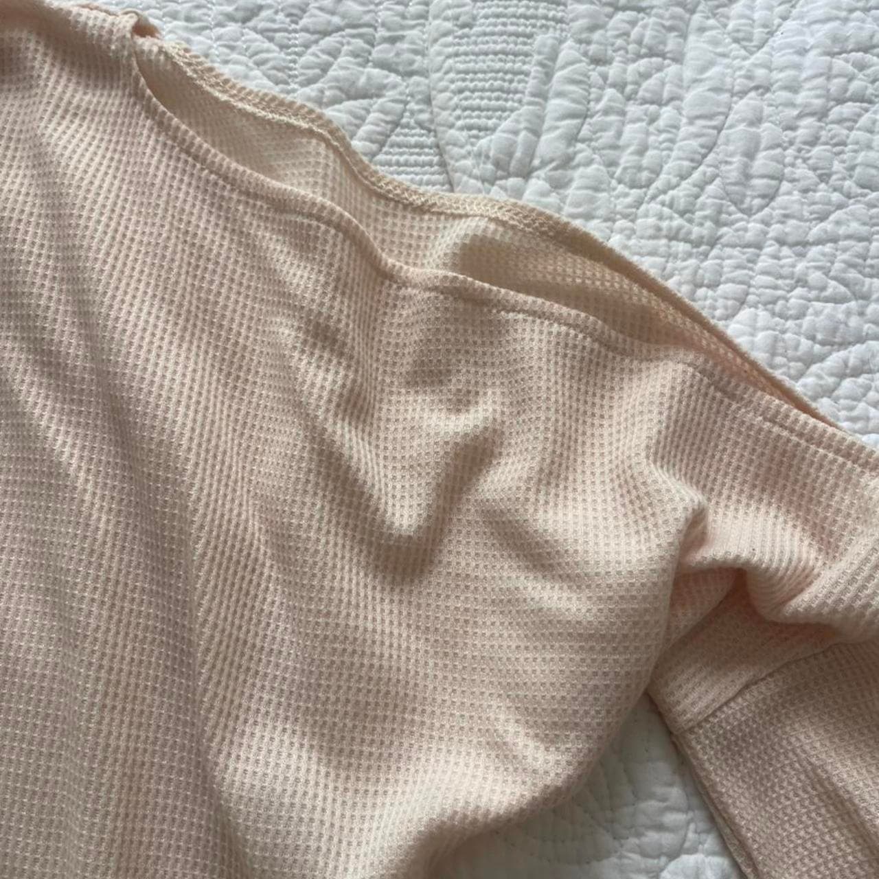Beige Cotton Tie Front Long Sleeve Top, Size XL - Thumbnail 3