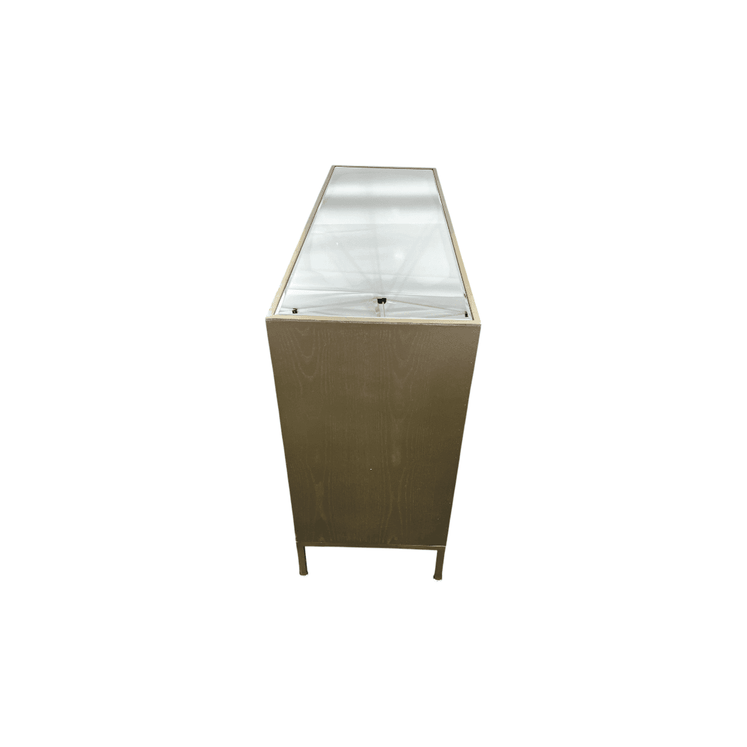 Rosdorf Park Morfa Gray Wood Upholstered Front Panel 1 Shelf & 3 Doors Cabinet w/ Mirrored Top & Ring Handles - Thumbnail 8