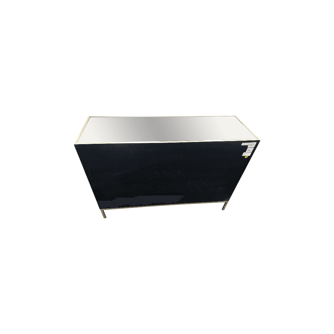Rosdorf Park Morfa Gray Wood Upholstered Front Panel 1 Shelf & 3 Doors Cabinet w/ Mirrored Top & Ring Handles - Thumbnail 19