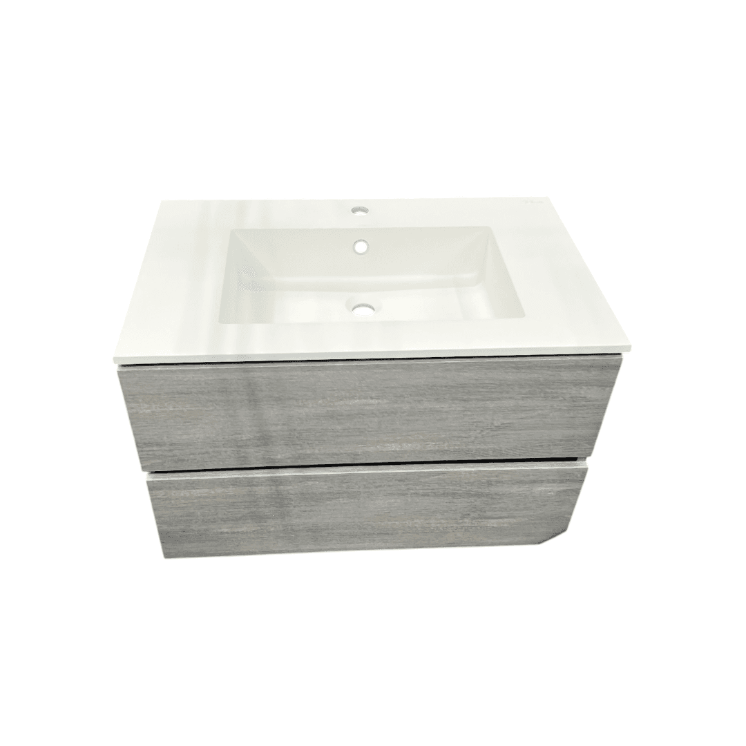 Latitude Run Wall Hung Single Bathroom Gray Vanity With Solid Stone Top - Thumbnail 3