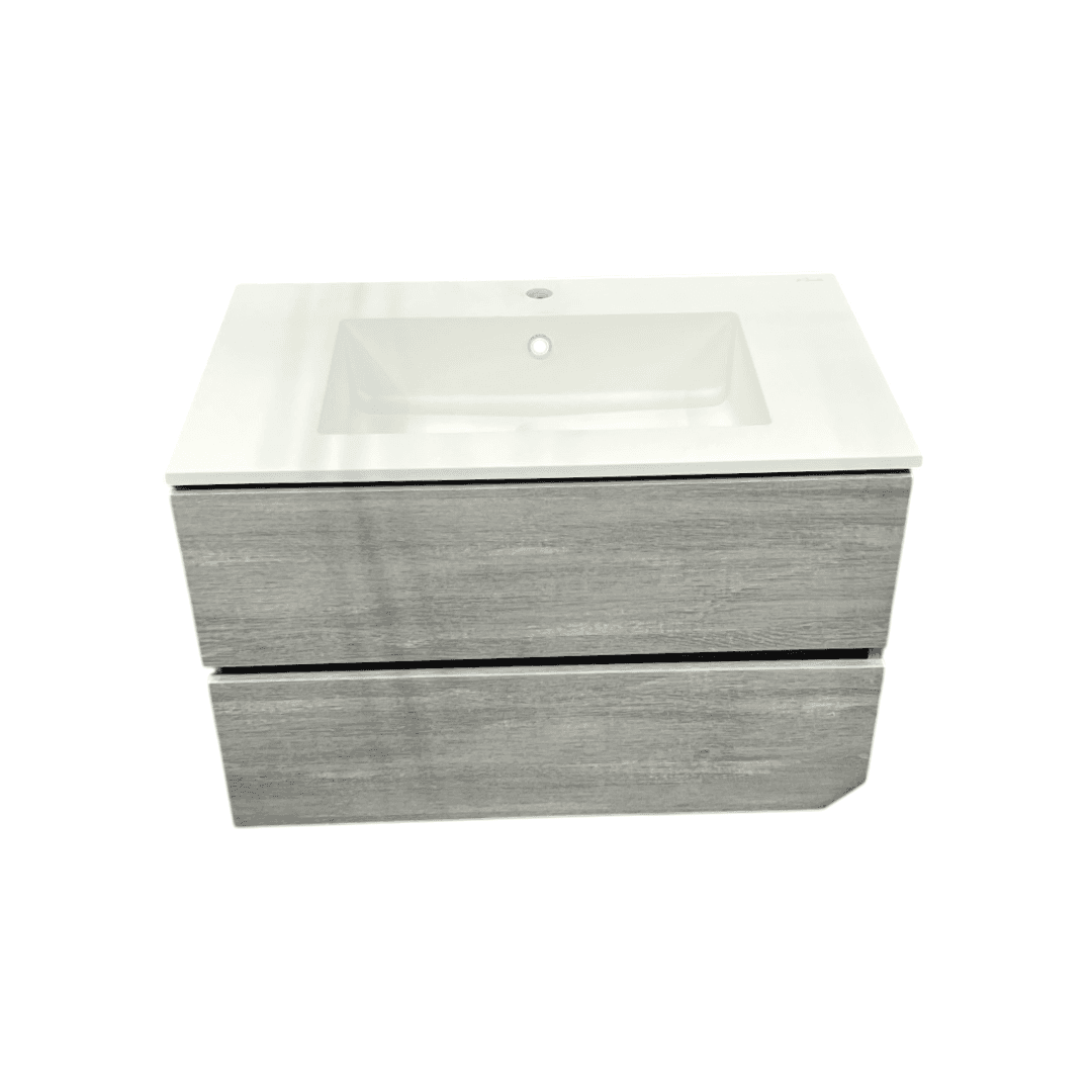 Latitude Run Wall Hung Single Bathroom Gray Vanity With Solid Stone Top - Thumbnail 2