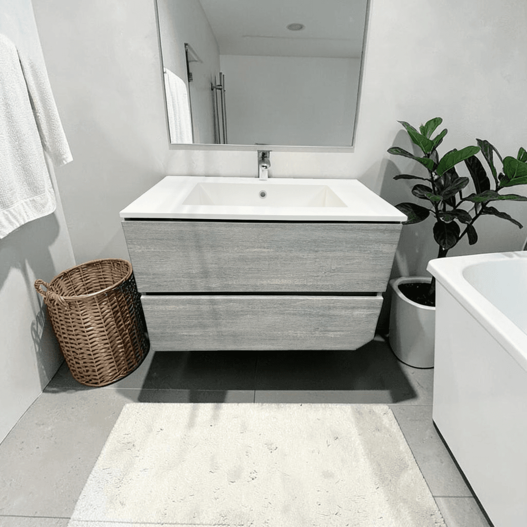 Latitude Run Wall Hung Single Bathroom Gray Vanity With Solid Stone Top