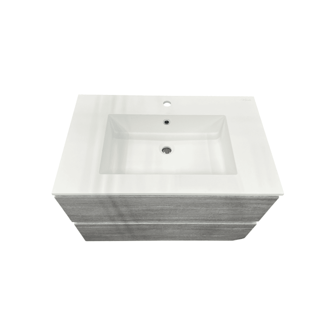 Latitude Run Wall Hung Single Bathroom Gray Vanity With Solid Stone Top - Thumbnail 4