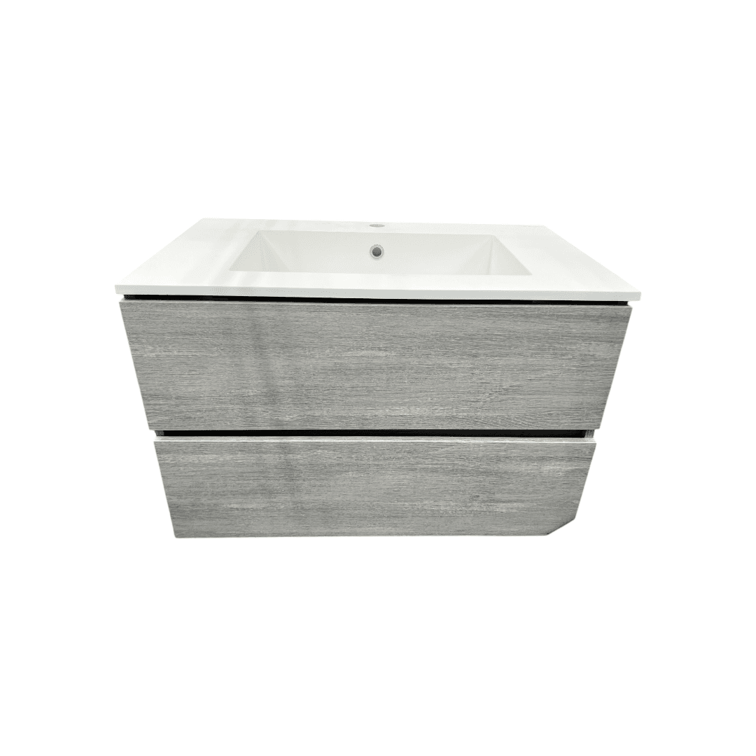 Latitude Run Wall Hung Single Bathroom Gray Vanity With Solid Stone Top - Thumbnail 5