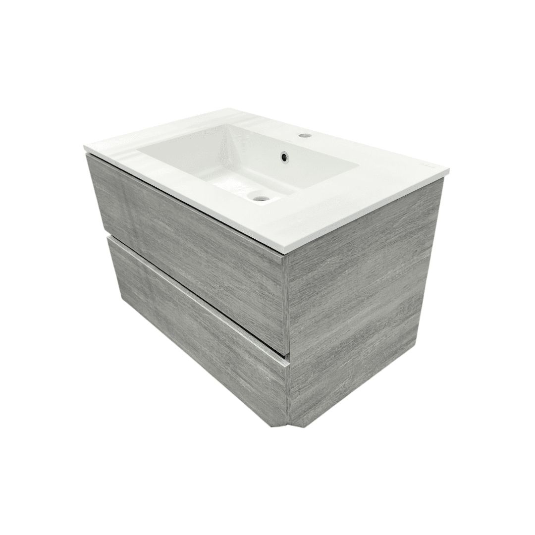 Latitude Run Wall Hung Single Bathroom Gray Vanity With Solid Stone Top - Thumbnail 6