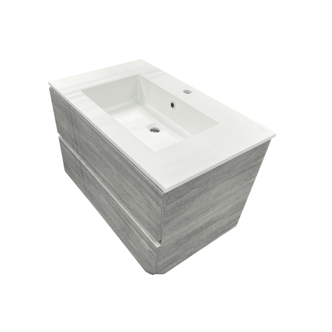 Latitude Run Wall Hung Single Bathroom Gray Vanity With Solid Stone Top - Thumbnail 7