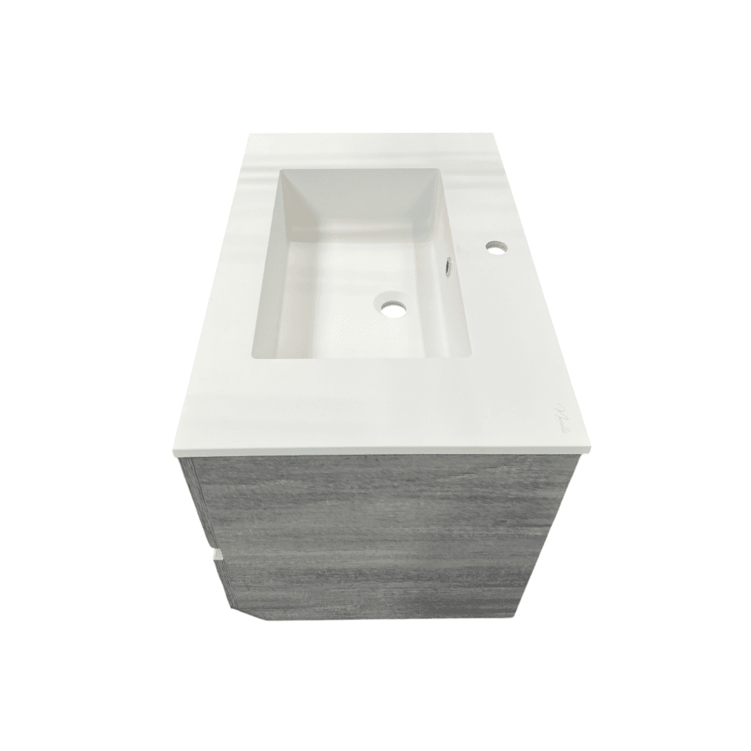 Latitude Run Wall Hung Single Bathroom Gray Vanity With Solid Stone Top - Thumbnail 8