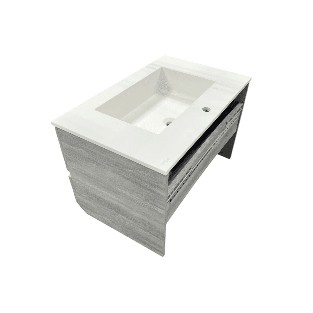 Latitude Run Wall Hung Single Bathroom Gray Vanity With Solid Stone Top - Thumbnail 11