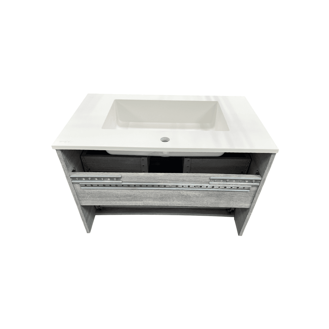 Latitude Run Wall Hung Single Bathroom Gray Vanity With Solid Stone Top - Thumbnail 13