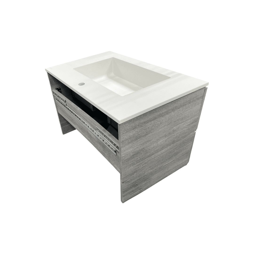 Latitude Run Wall Hung Single Bathroom Gray Vanity With Solid Stone Top - Thumbnail 14