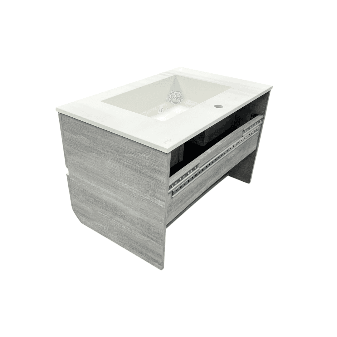 Latitude Run Wall Hung Single Bathroom Gray Vanity With Solid Stone Top - Thumbnail 10
