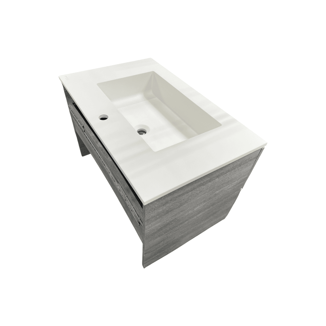 Latitude Run Wall Hung Single Bathroom Gray Vanity With Solid Stone Top - Thumbnail 15