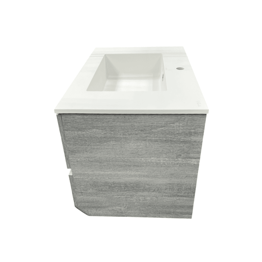 Latitude Run Wall Hung Single Bathroom Gray Vanity With Solid Stone Top - Thumbnail 9