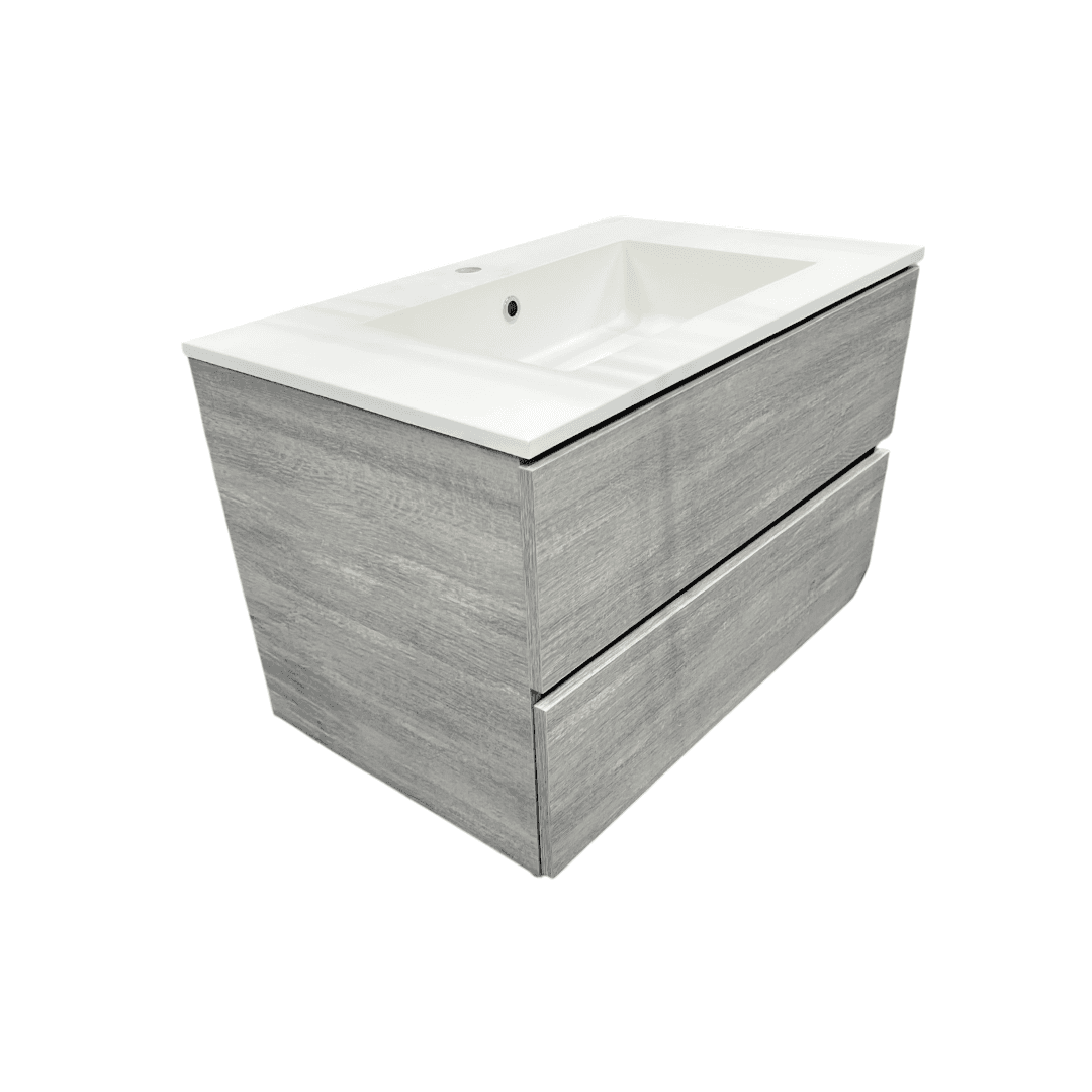 Latitude Run Wall Hung Single Bathroom Gray Vanity With Solid Stone Top - Thumbnail 18