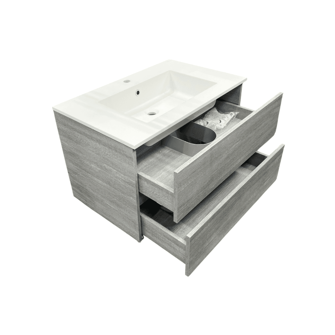 Latitude Run Wall Hung Single Bathroom Gray Vanity With Solid Stone Top - Thumbnail 23