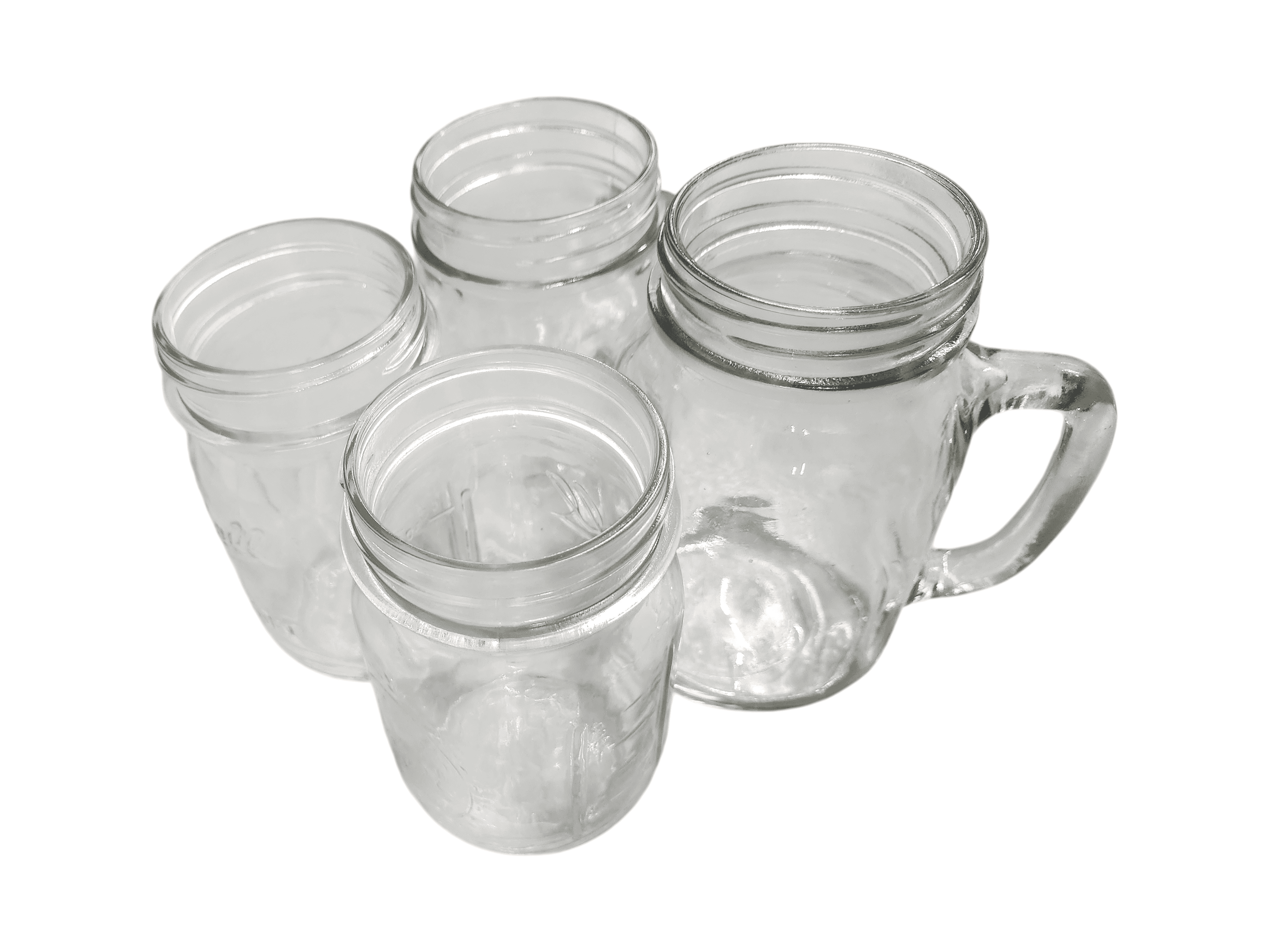 Set of 4 Assorted Clear Glass Mason Jars 2 with Handle
